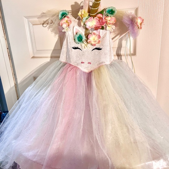 Unicorn Silver shimmer Birthday dress unicorn princess size 3T - Picture 3 of 5